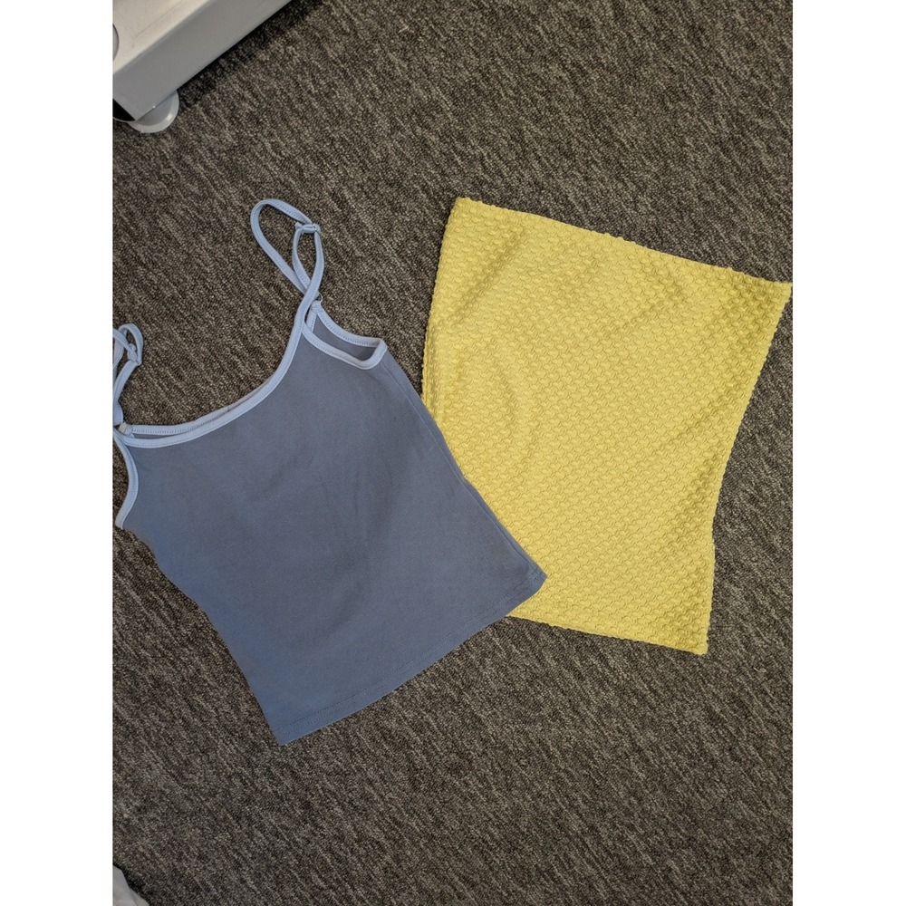 Edikted Women's XS/S Blue Cami and Yellow Popcorn Mini Skirt Set